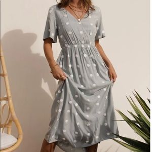 NWT Sage Green Polka Dot Short Sleeve Midi Dress